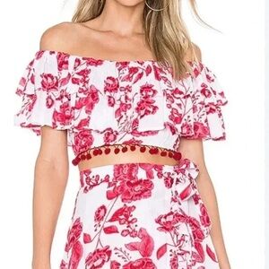 Lovers + Friends Red and White Floral Skirt Set